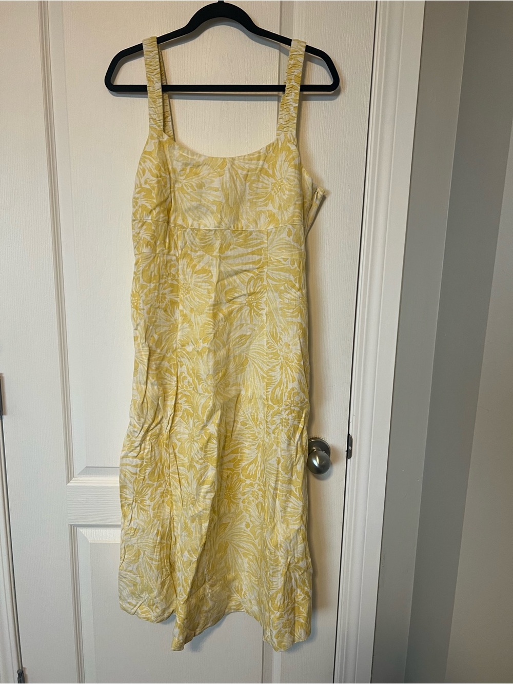 Banana Republic Square Neck linen Yellow iris Floral Midi Dress